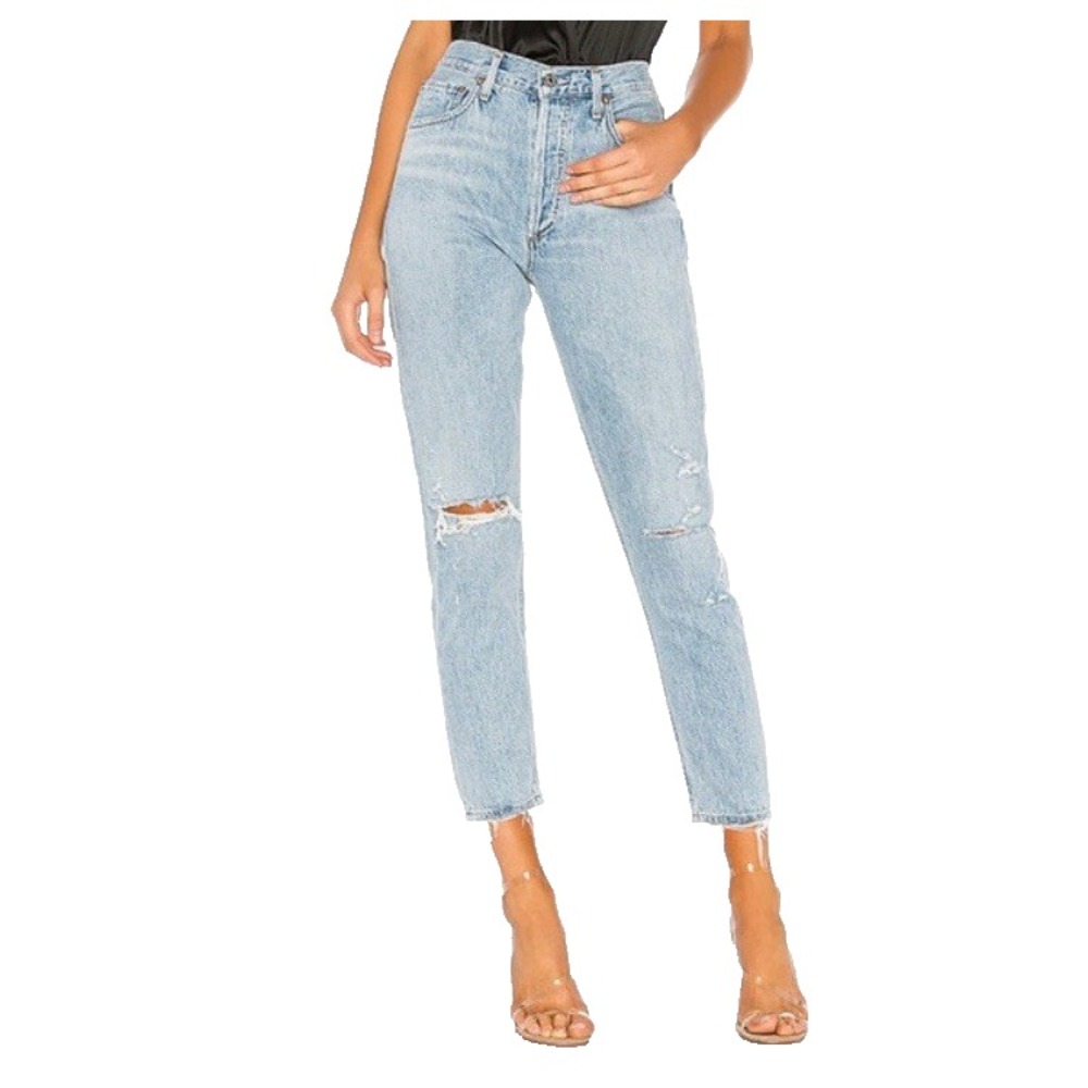 Revolve Agolde Jamie Jeans Womens 24 Distressed High Rise Ripped Made USA